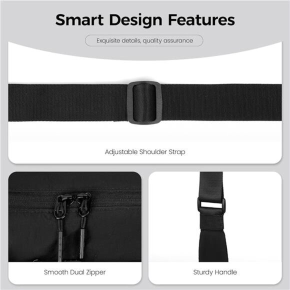 Nylon Crossbody Bag for Women, Black - Picture 4 of 7